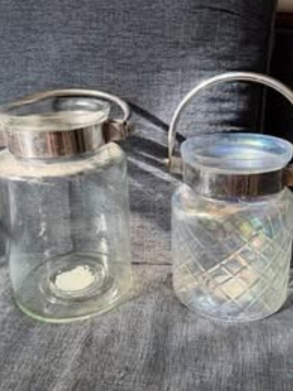 Set of 2 Glass Jars with Metal Handles – Clear & Iridescent